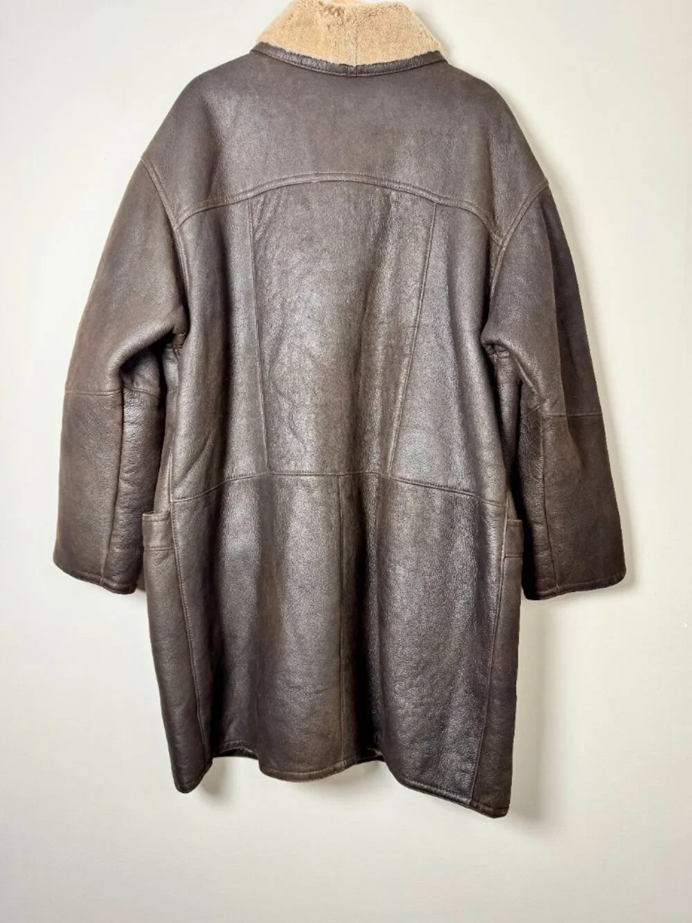 Vintage Denimax Paris NY Genuine Shearling Leather Car Coat Brown XXL